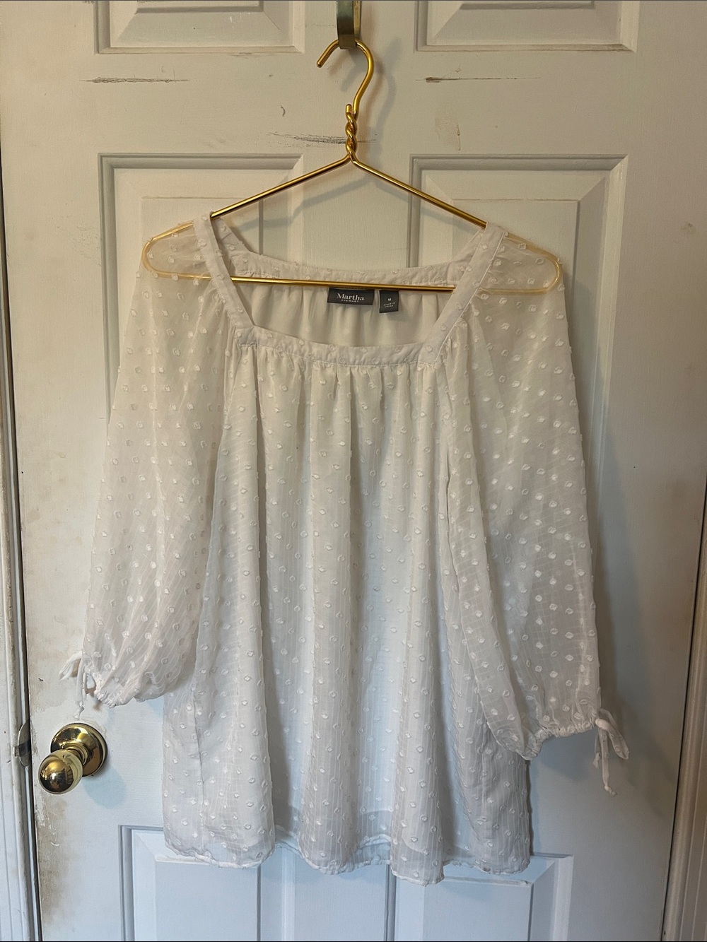 Martha Stewart White Swiss Dot Peasant Tunic